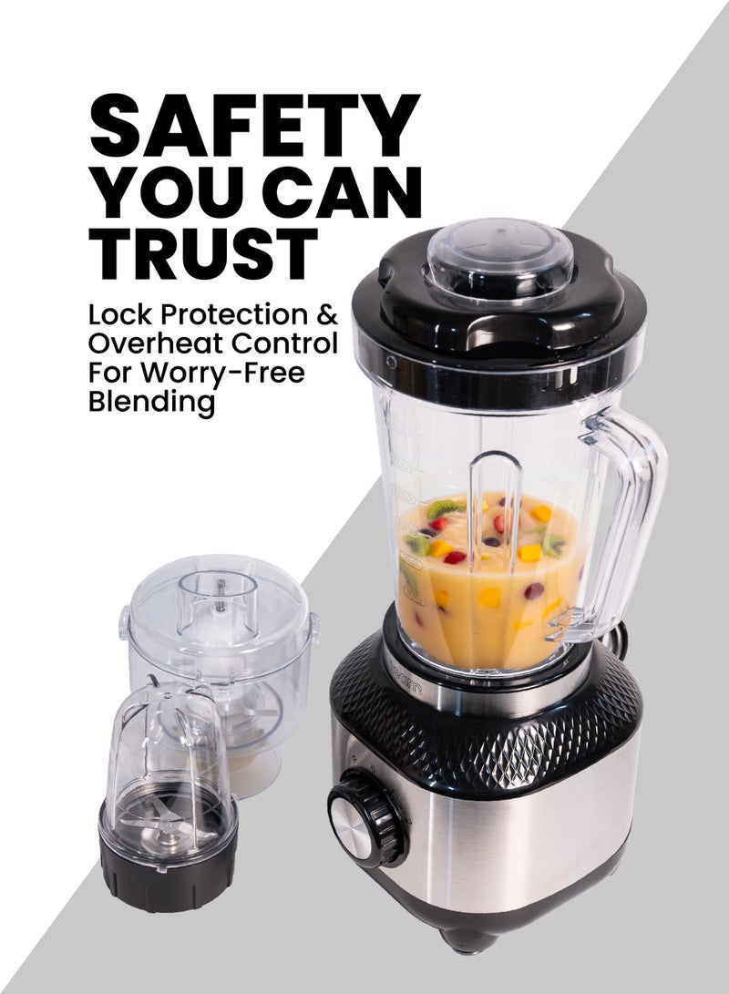 تيم TEAM Blender, 600W High-Performance Copper Motor, 1.8L Jar, 2-Speed with Pulse, Stainless Steel Blades, Dry & Wet Grinding Attachments - Image 3